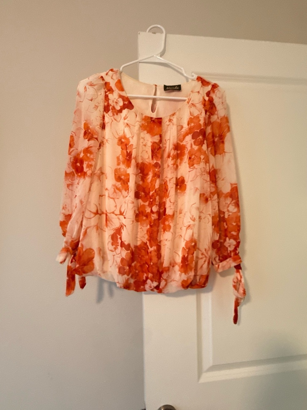 Maude Orange Floral Tie-Cuff Blouse